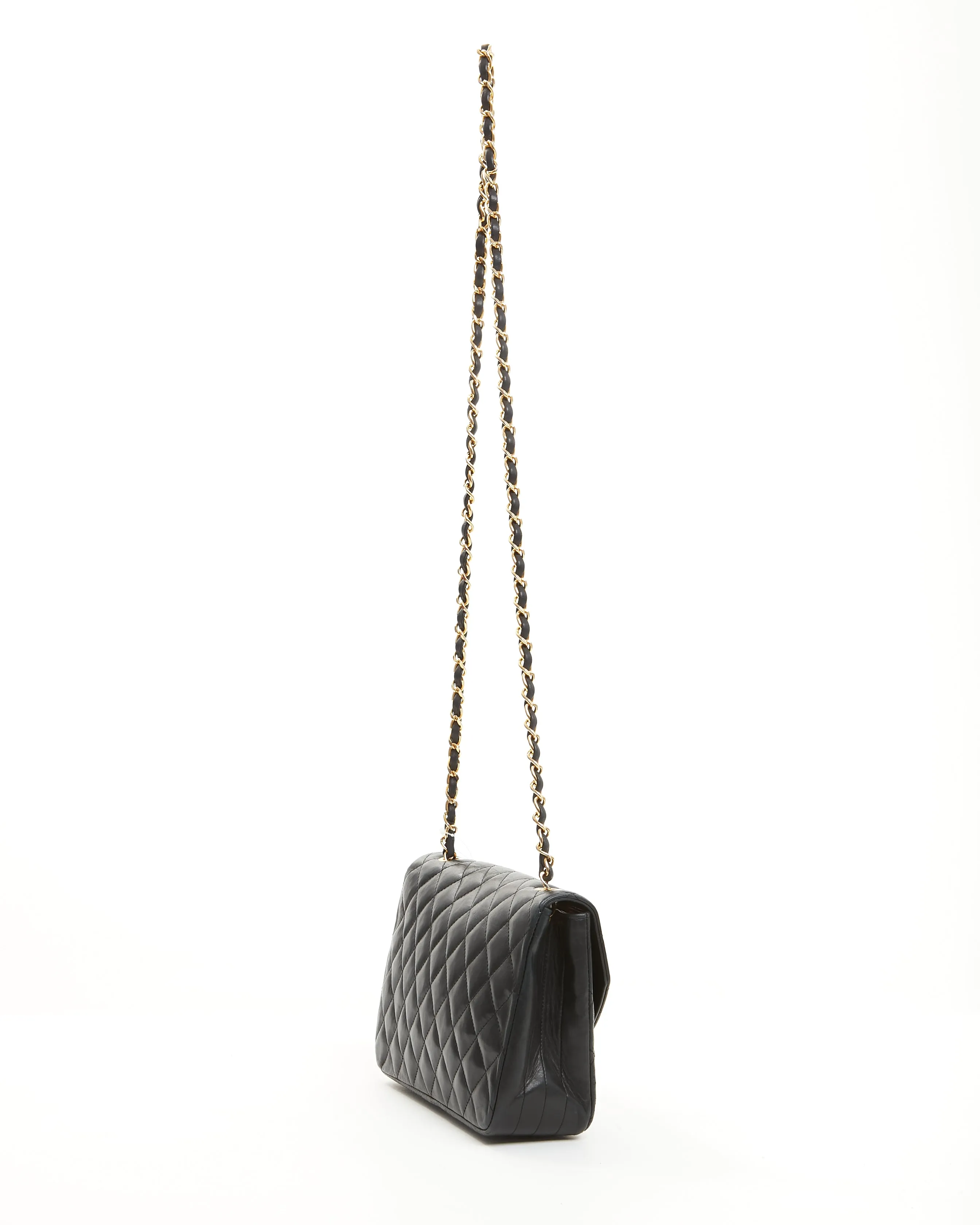 Chanel Vintage Black Matelasse Lambskin Leather Flap Bag