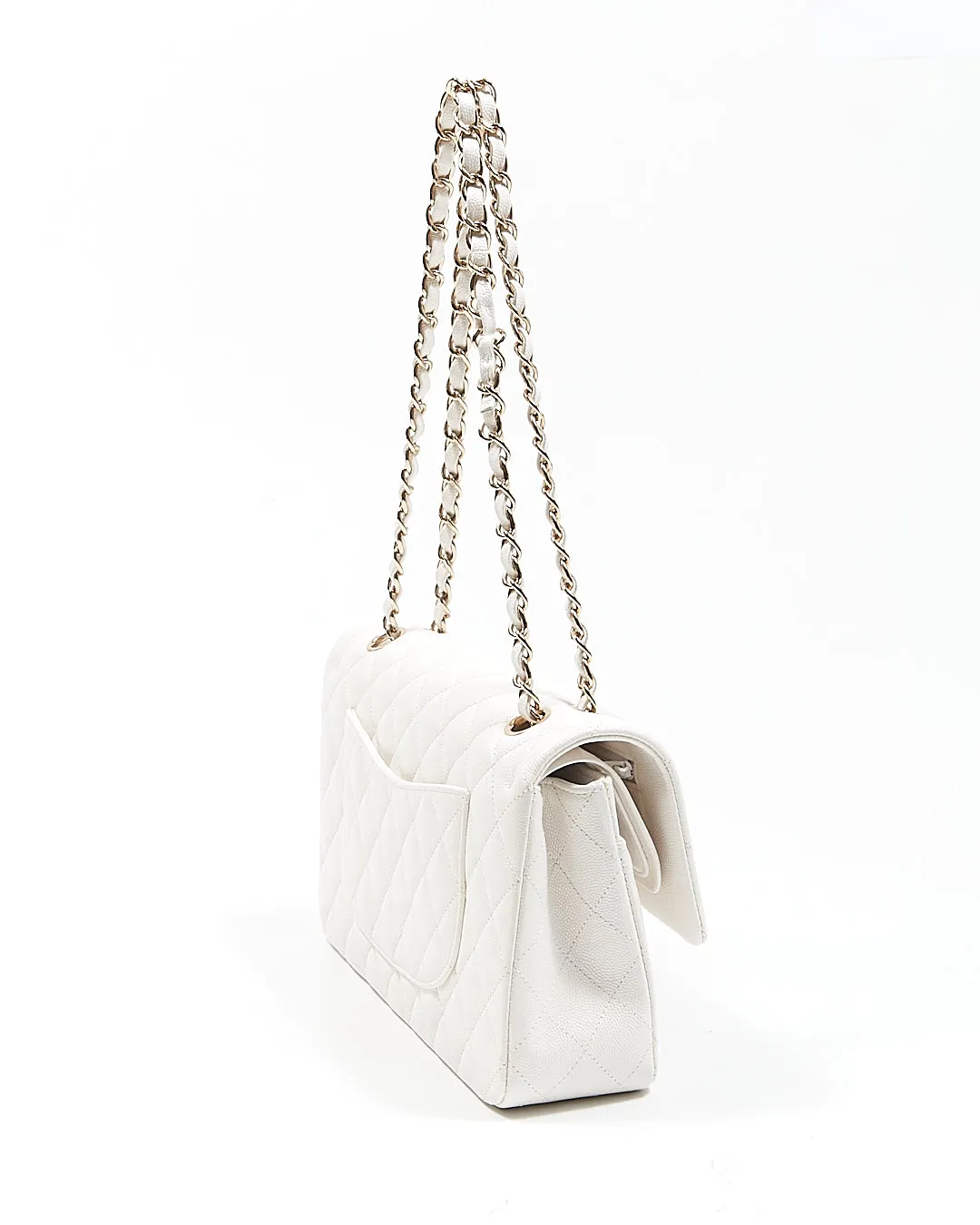 Chanel White Caviar Leather Quilted Medium Double Classic Flap Bag