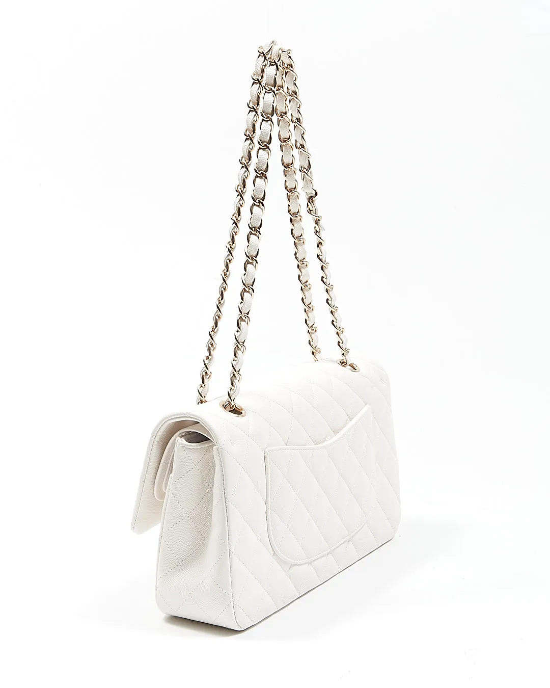 Chanel White Caviar Leather Quilted Medium Double Classic Flap Bag