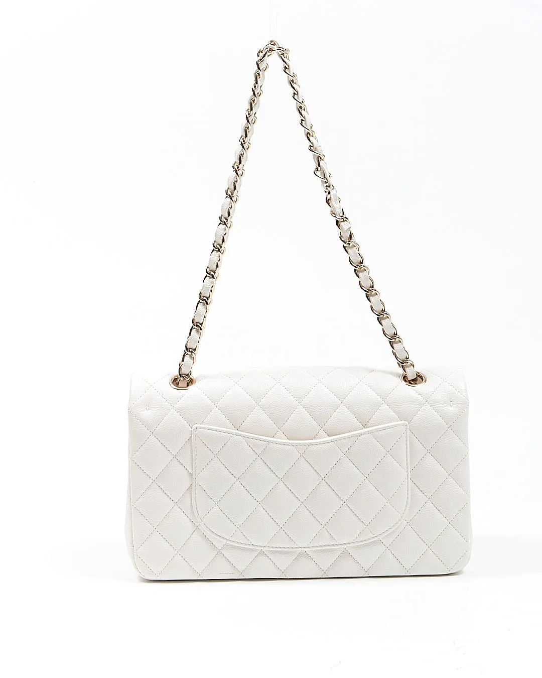 Chanel White Caviar Leather Quilted Medium Double Classic Flap Bag