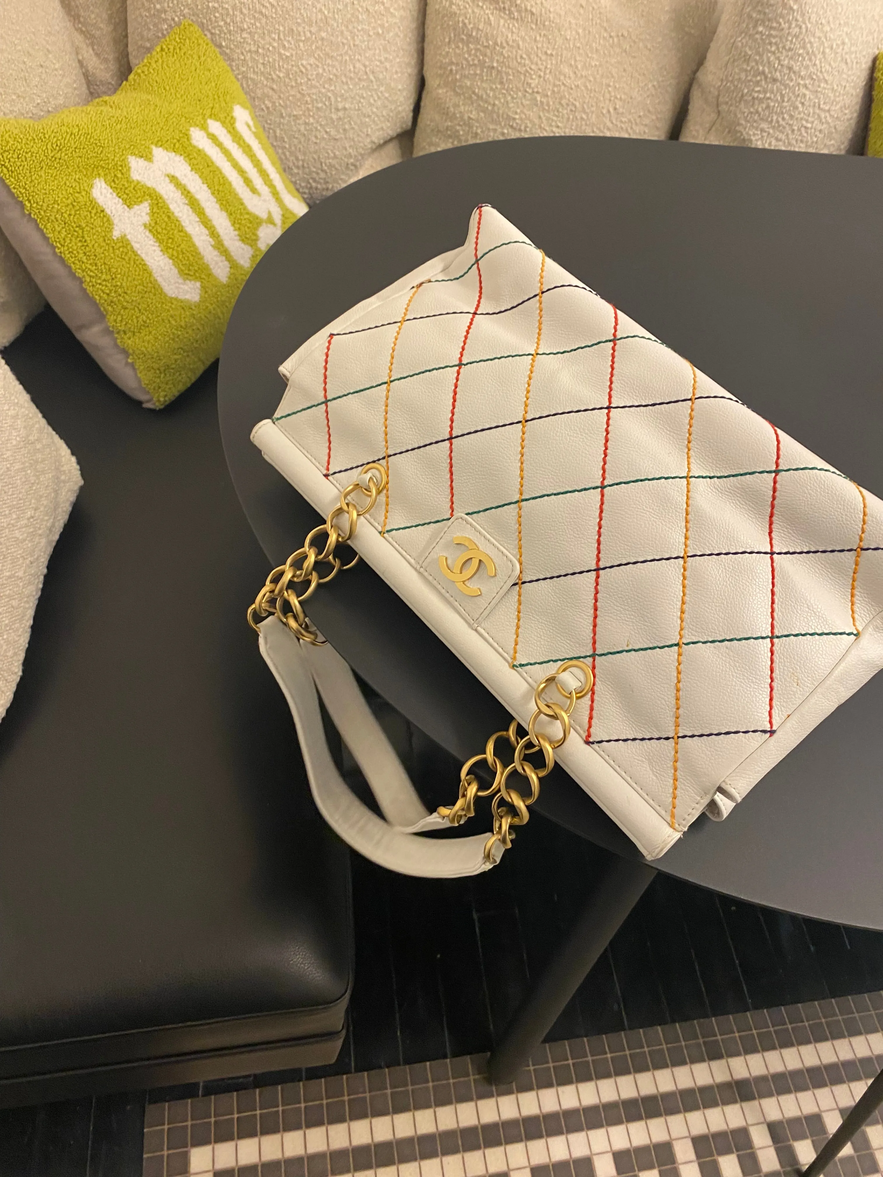 Chanel White Caviar Multi Stitch Shoulder Bag