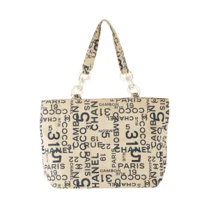 Chanel White Logo Print Jumbo Shoulder Tote