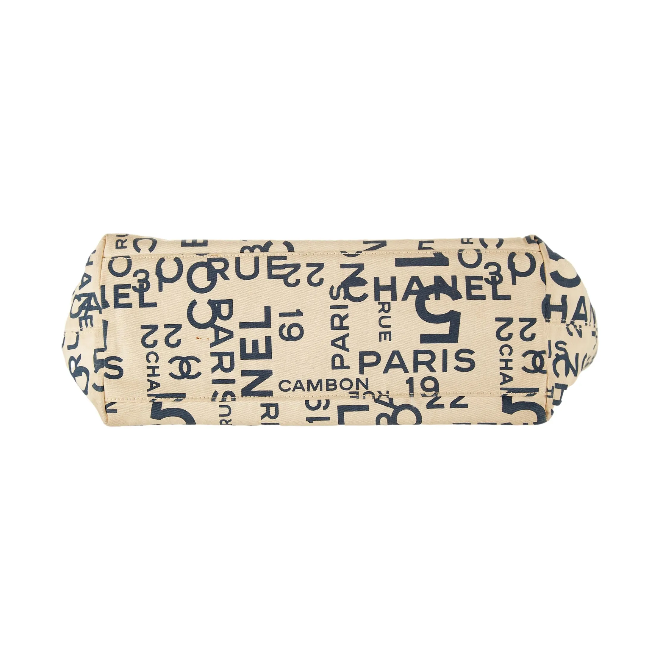 Chanel White Logo Print Jumbo Shoulder Tote