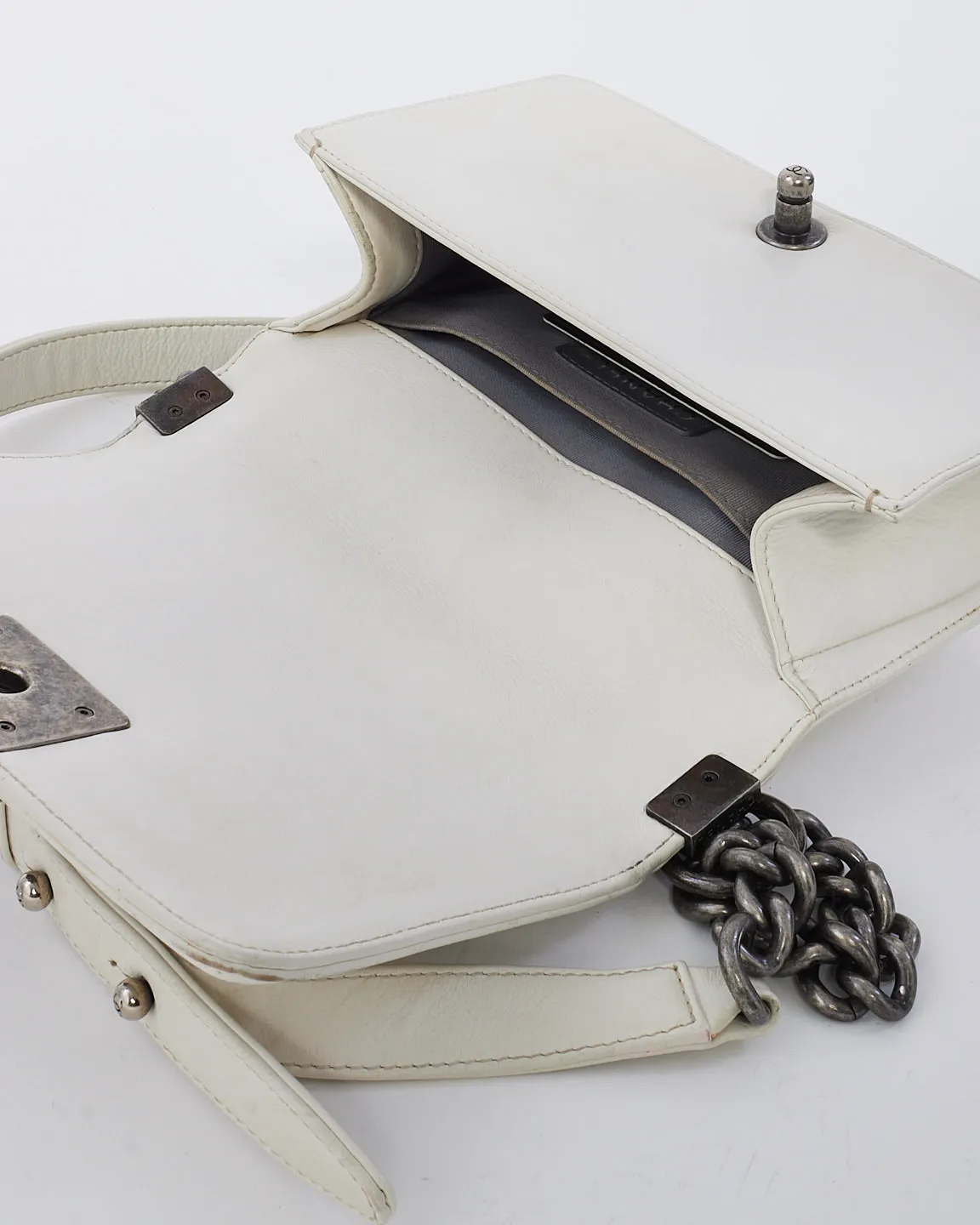 Chanel White Quilted Lambskin Small Boy Bag SHW