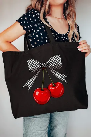 Checkered Cherry Dream Canvas Jumbo Tote