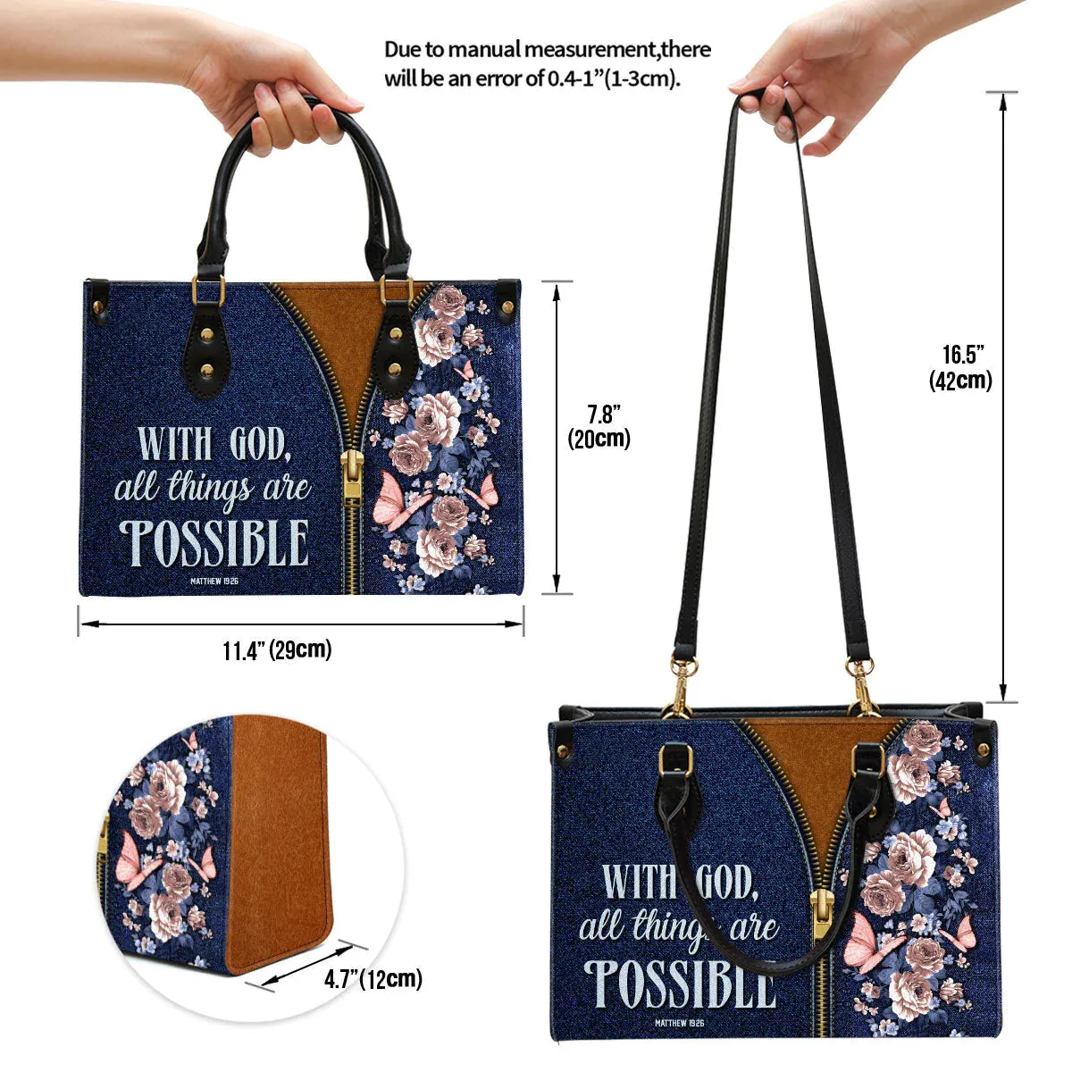 Christianartbag Handbag, With God All Things Are Possible Matthew 19:26, Personalized Gifts, Gifts for Women, Christmas Gift.