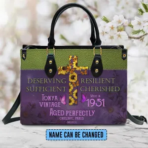 Christianartbag Handbags, Deserving Resilient Sufficient Cherished Leather Handbag, Butterfly Flower Leather Handbag, Design Handbag, Gifts for Women, CABLTB01041123.