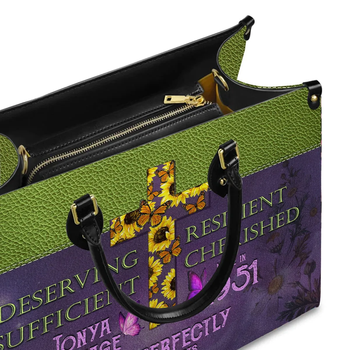 Christianartbag Handbags, Deserving Resilient Sufficient Cherished Leather Handbag, Butterfly Flower Leather Handbag, Design Handbag, Gifts for Women, CABLTB01041123.