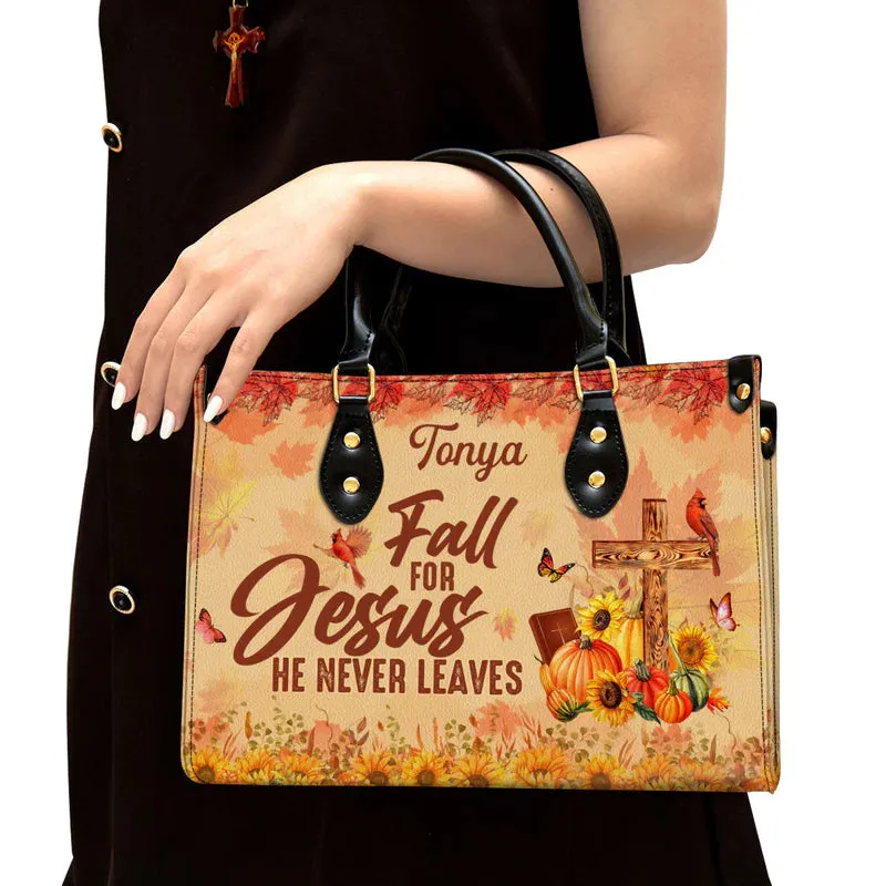 Christianartbag Handbags, Fall For Jesus He Never Leaves Cardinal & Sunflower Leather Bags, Personalized Bags, Gifts for Women, Christmas Gift, CABLTB01300723.