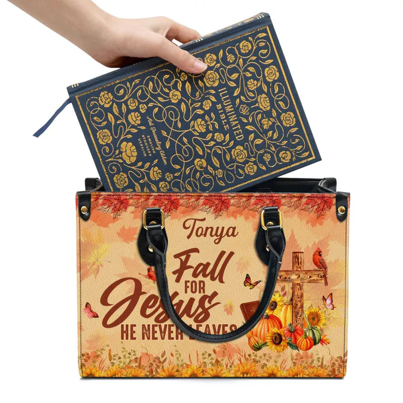 Christianartbag Handbags, Fall For Jesus He Never Leaves Cardinal & Sunflower Leather Bags, Personalized Bags, Gifts for Women, Christmas Gift, CABLTB01300723.