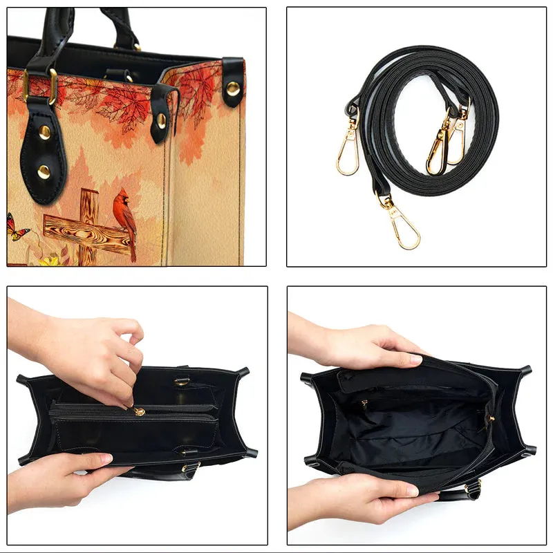 Christianartbag Handbags, Fall For Jesus He Never Leaves Cardinal & Sunflower Leather Bags, Personalized Bags, Gifts for Women, Christmas Gift, CABLTB01300723.