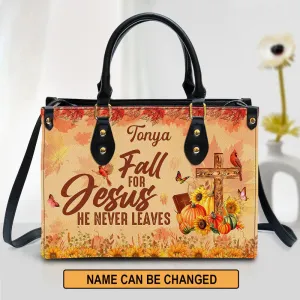 Christianartbag Handbags, Fall For Jesus He Never Leaves Cardinal & Sunflower Leather Bags, Personalized Bags, Gifts for Women, Christmas Gift, CABLTB01300723.