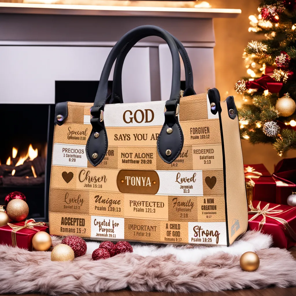 Christianartbag Handbags, God Says I Am Leather Handbag Beige, Personalized Bags, Gifts for Women, Christmas Gift, CABLTB01240923.