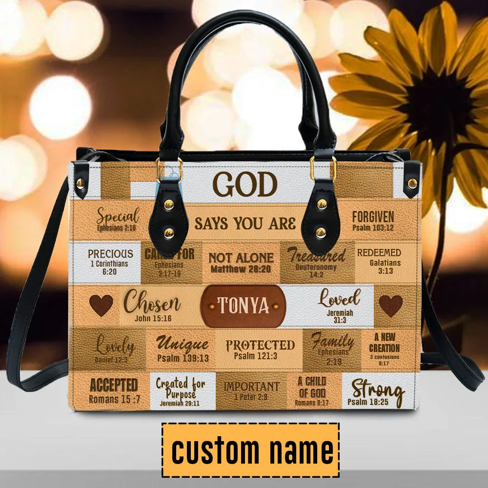 Christianartbag Handbags, God Says I Am Leather Handbag Beige, Personalized Bags, Gifts for Women, Christmas Gift, CABLTB01240923.
