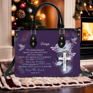 Christianartbag Handbags, Says The Lord Isaiah 54:17 Leather Handbag Purple, Personalized Bags, Gifts for Women, Christmas Gift, CABLTB01290923.