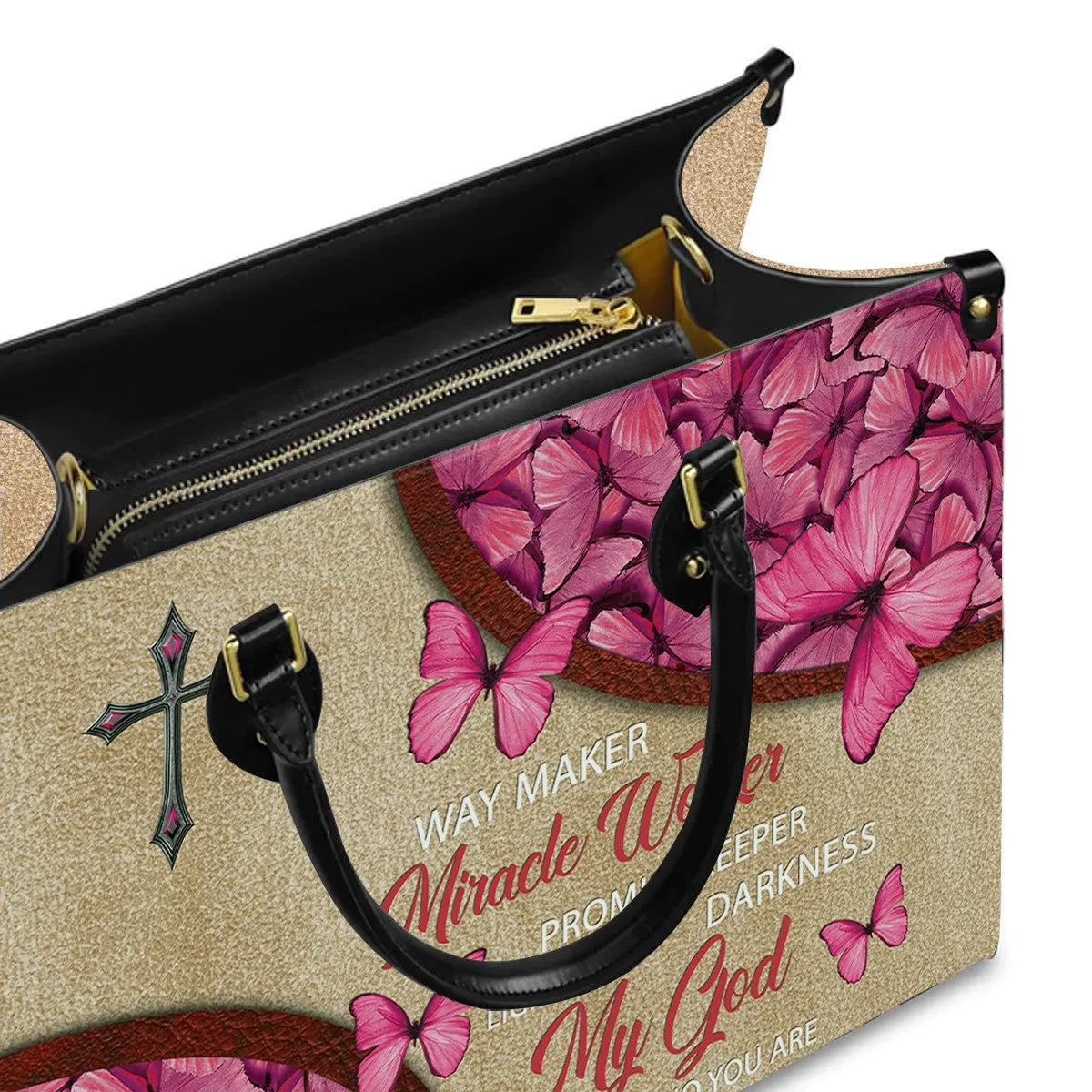 Christianartbag Handbags, Way Maker Miracle Worker Leather Handbag, Butterfly Pink Leather Handbag, Gifts for Women, CABLTB01311023.