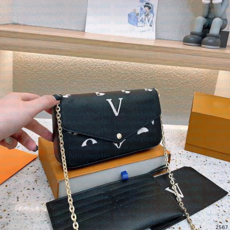 Classic Felicie Pochette Chains Shoulder Bags Fashion Retail Leather Lady Clutch Crossbody Handbags Women Portable Flap Designer Wallets 61276 Embossed bags
