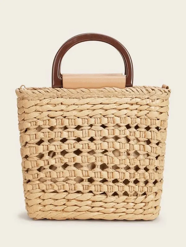 CM-BGS318583 Women Trendy Seoul Style Tassel Charm Braided Satchel Bag - Khaki