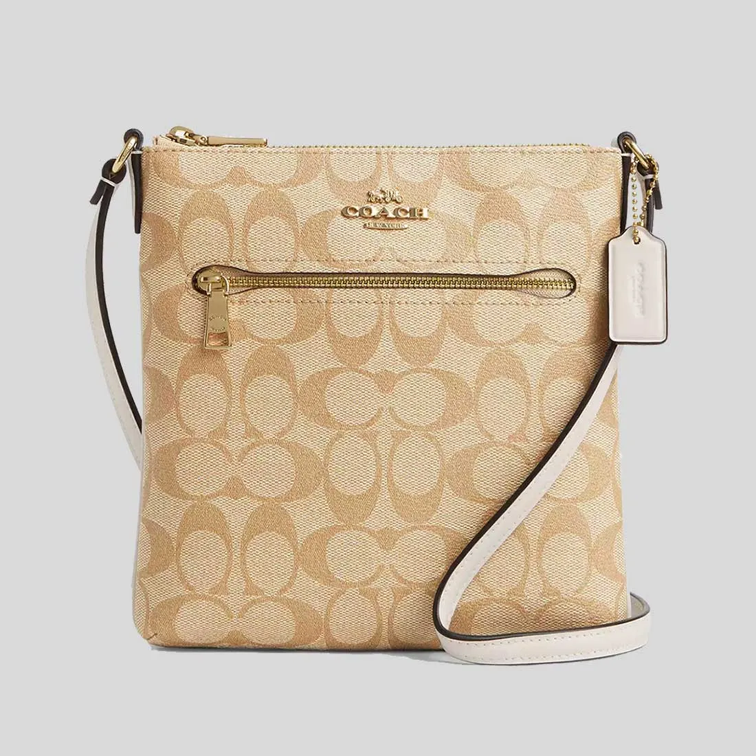 COACH Mini Rowan File Bag In Signature Canvas Light Khaki/Chalk RB-CS182