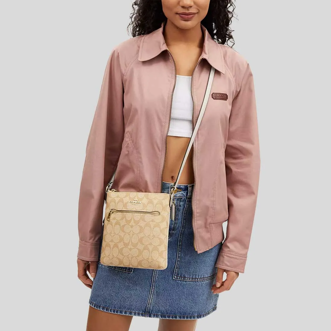 COACH Mini Rowan File Bag In Signature Canvas Light Khaki/Chalk RB-CS182