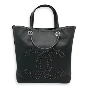 Coco Eyelets Vertical Black Tote Bag in Calfskin, Ruthenium hardware