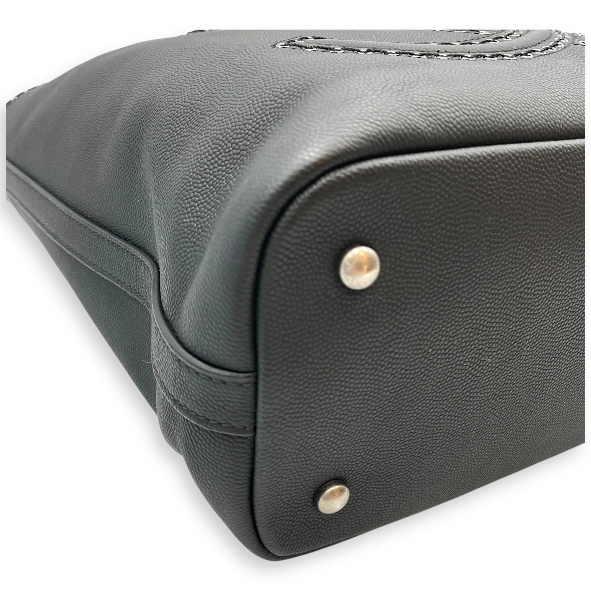Coco Eyelets Vertical Black Tote Bag in Calfskin, Ruthenium hardware