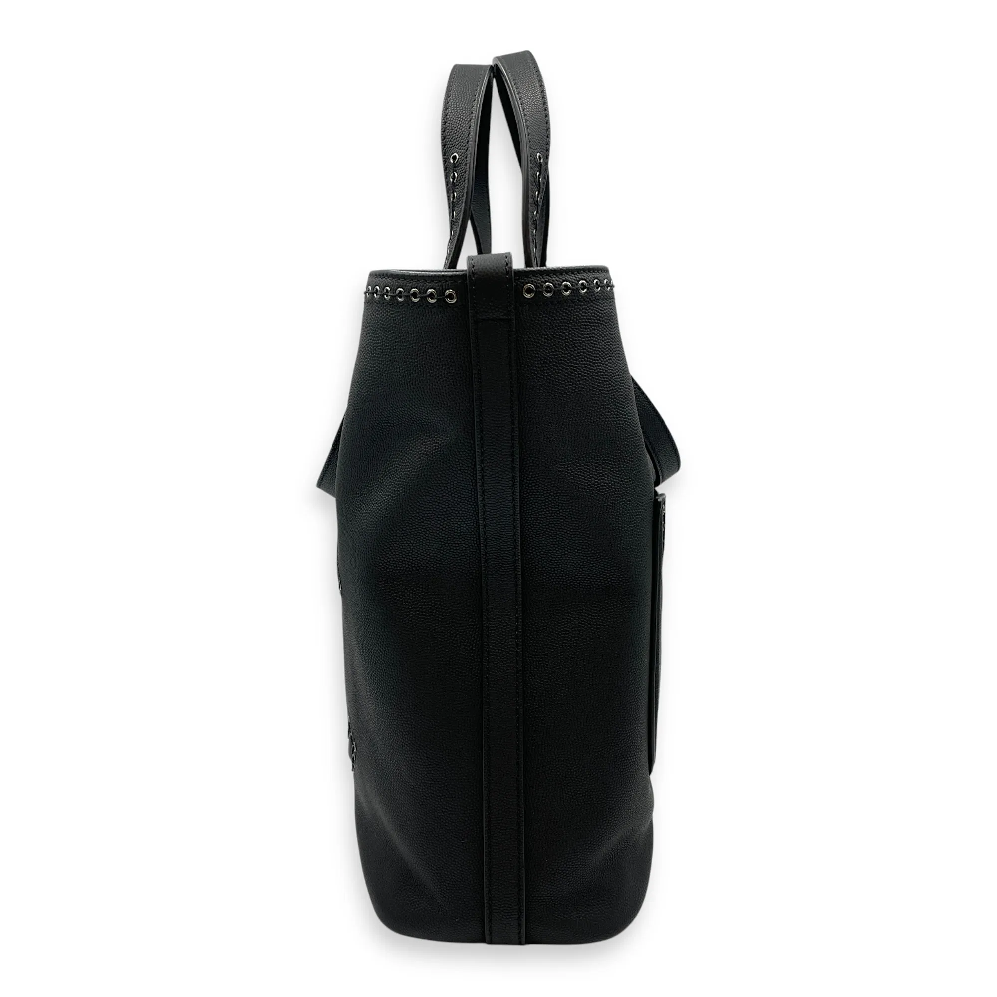 Coco Eyelets Vertical Black Tote Bag in Calfskin, Ruthenium hardware