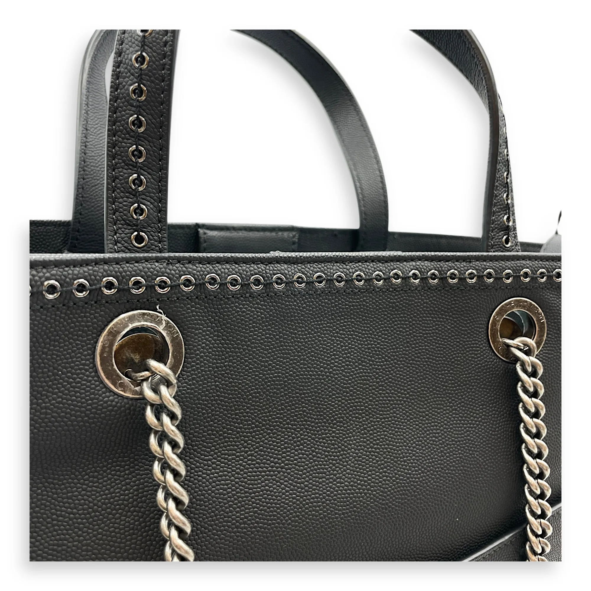 Coco Eyelets Vertical Black Tote Bag in Calfskin, Ruthenium hardware