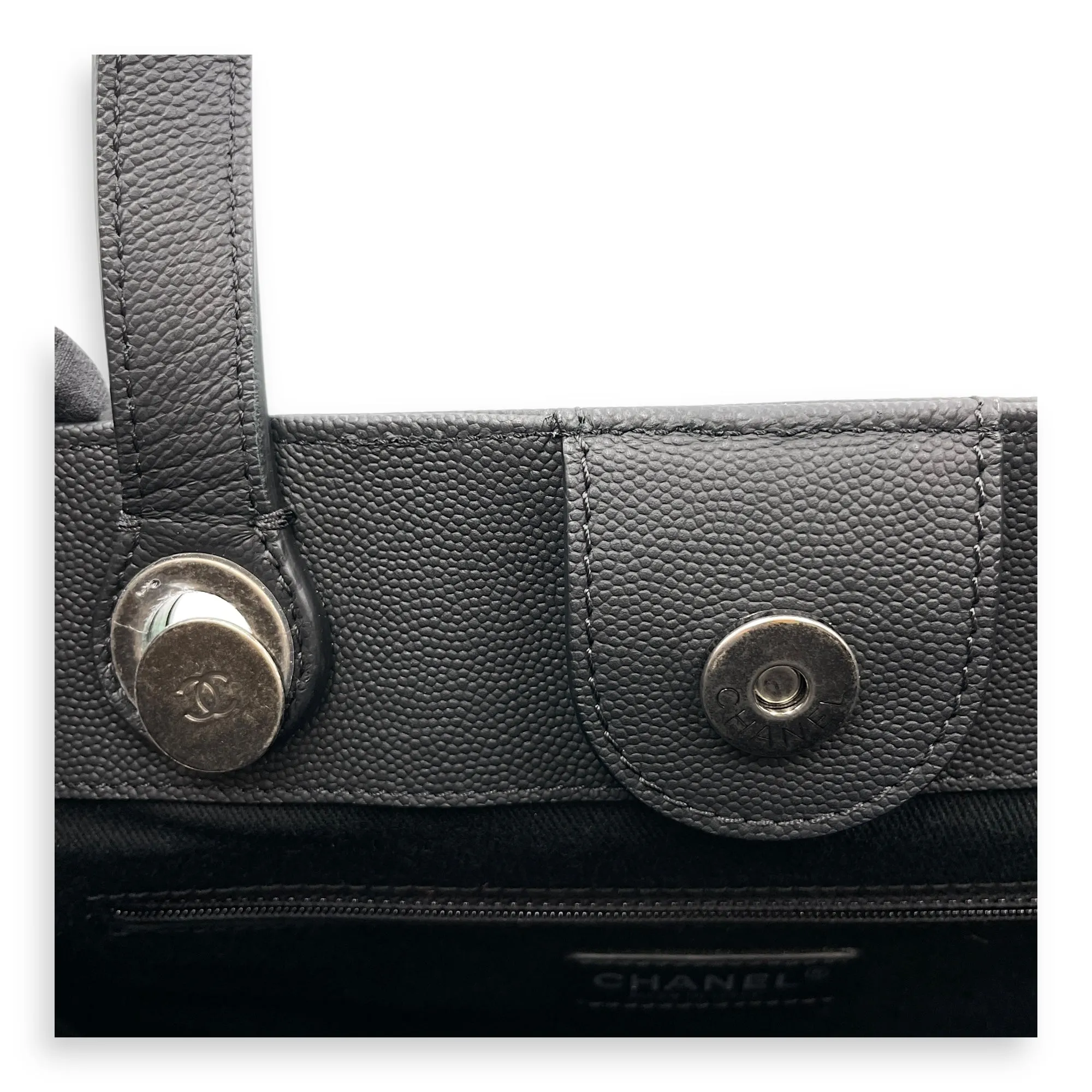 Coco Eyelets Vertical Black Tote Bag in Calfskin, Ruthenium hardware