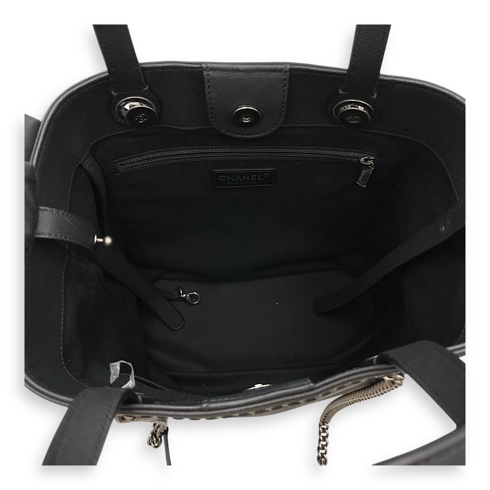 Coco Eyelets Vertical Black Tote Bag in Calfskin, Ruthenium hardware