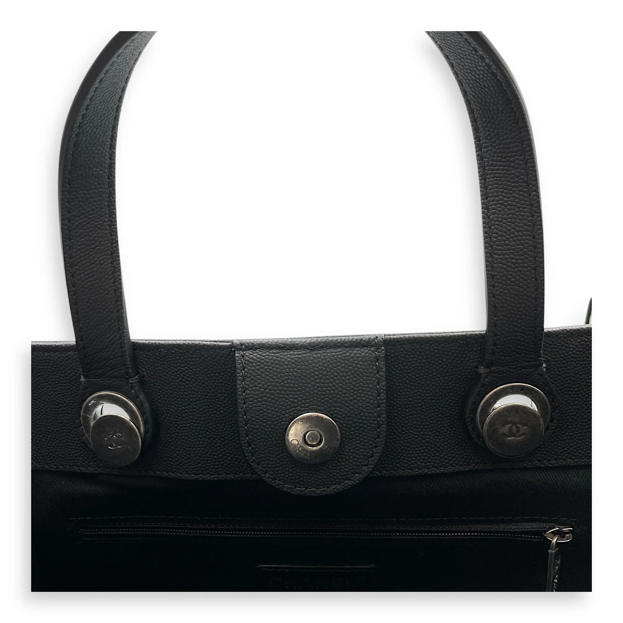 Coco Eyelets Vertical Black Tote Bag in Calfskin, Ruthenium hardware