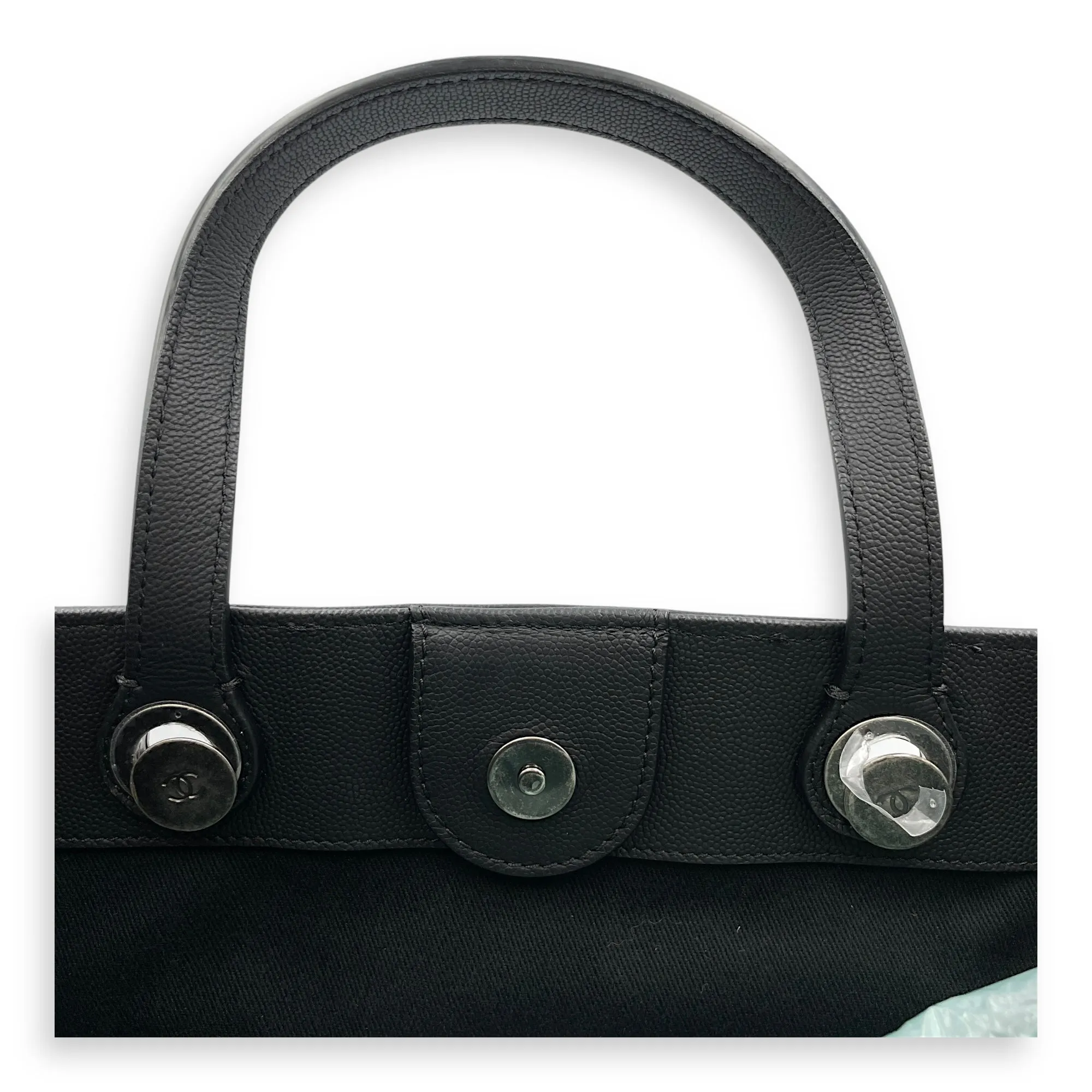 Coco Eyelets Vertical Black Tote Bag in Calfskin, Ruthenium hardware
