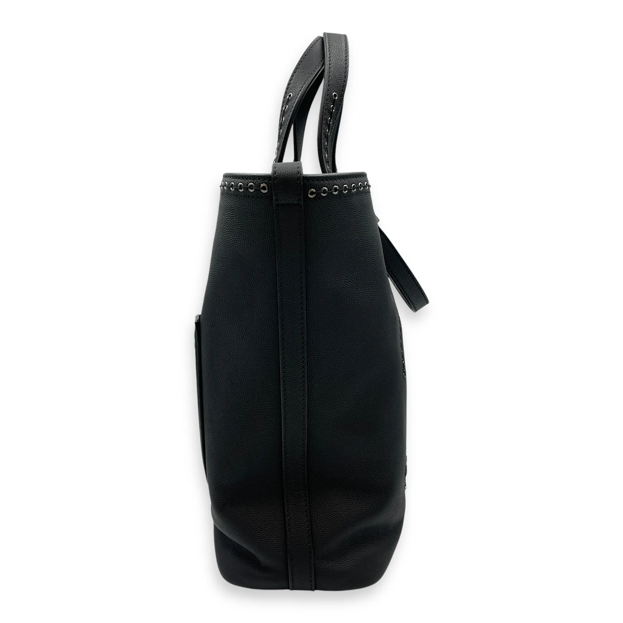 Coco Eyelets Vertical Black Tote Bag in Calfskin, Ruthenium hardware