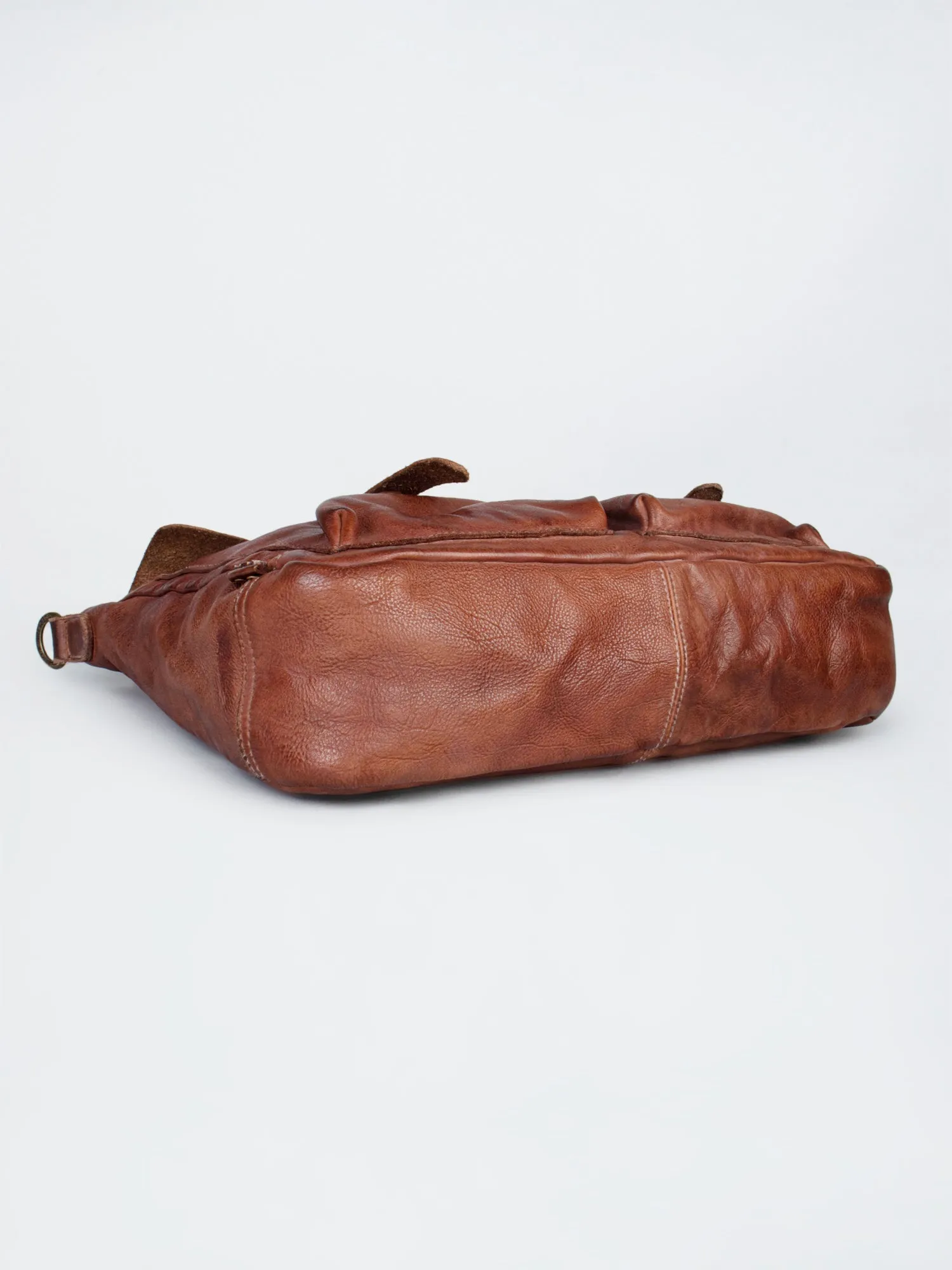 Cognac Leather Laptop Bag With Front Pocket For Men & Women by art n vintage