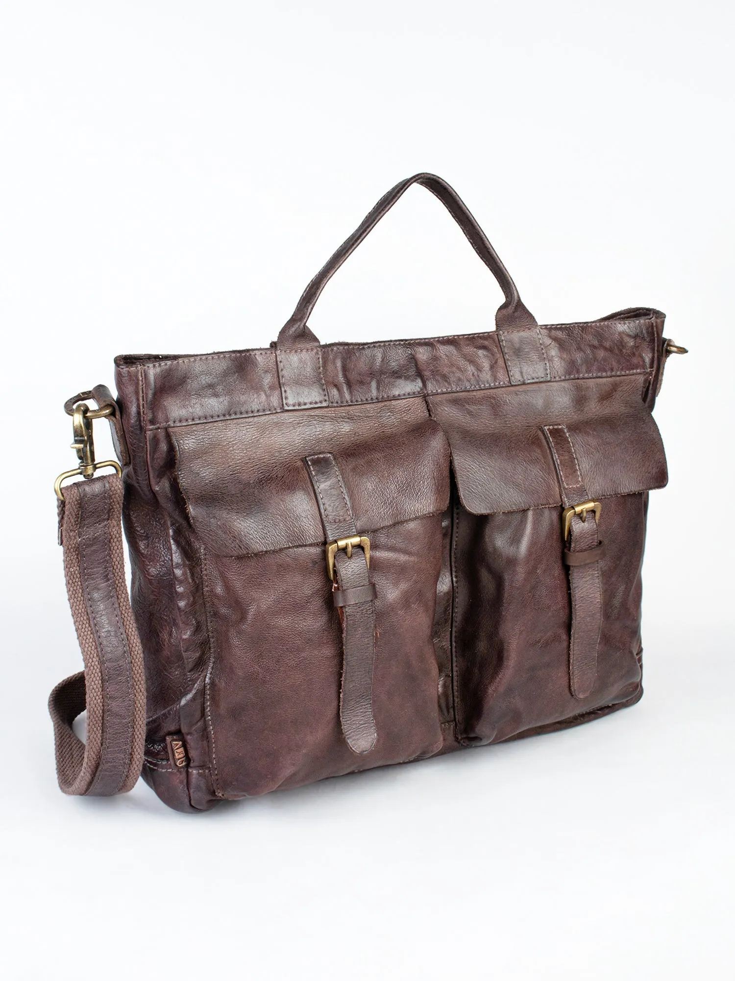 Cognac Leather Laptop Bag With Front Pocket For Men & Women by art n vintage