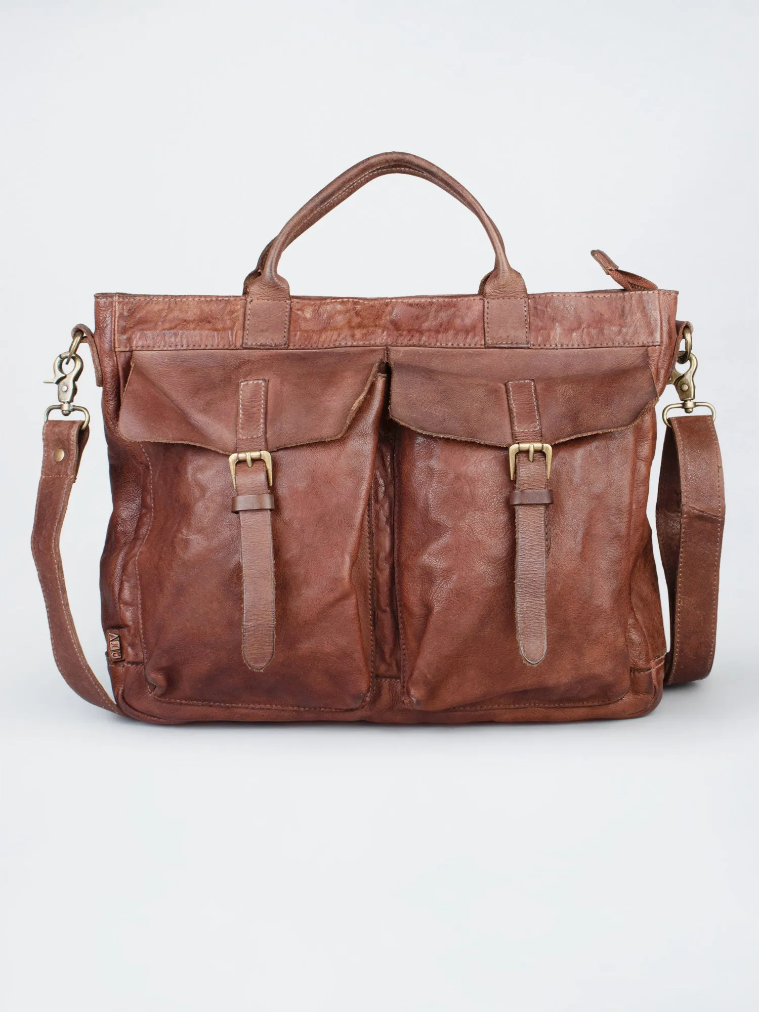 Cognac Leather Laptop Bag With Front Pocket For Men & Women by art n vintage