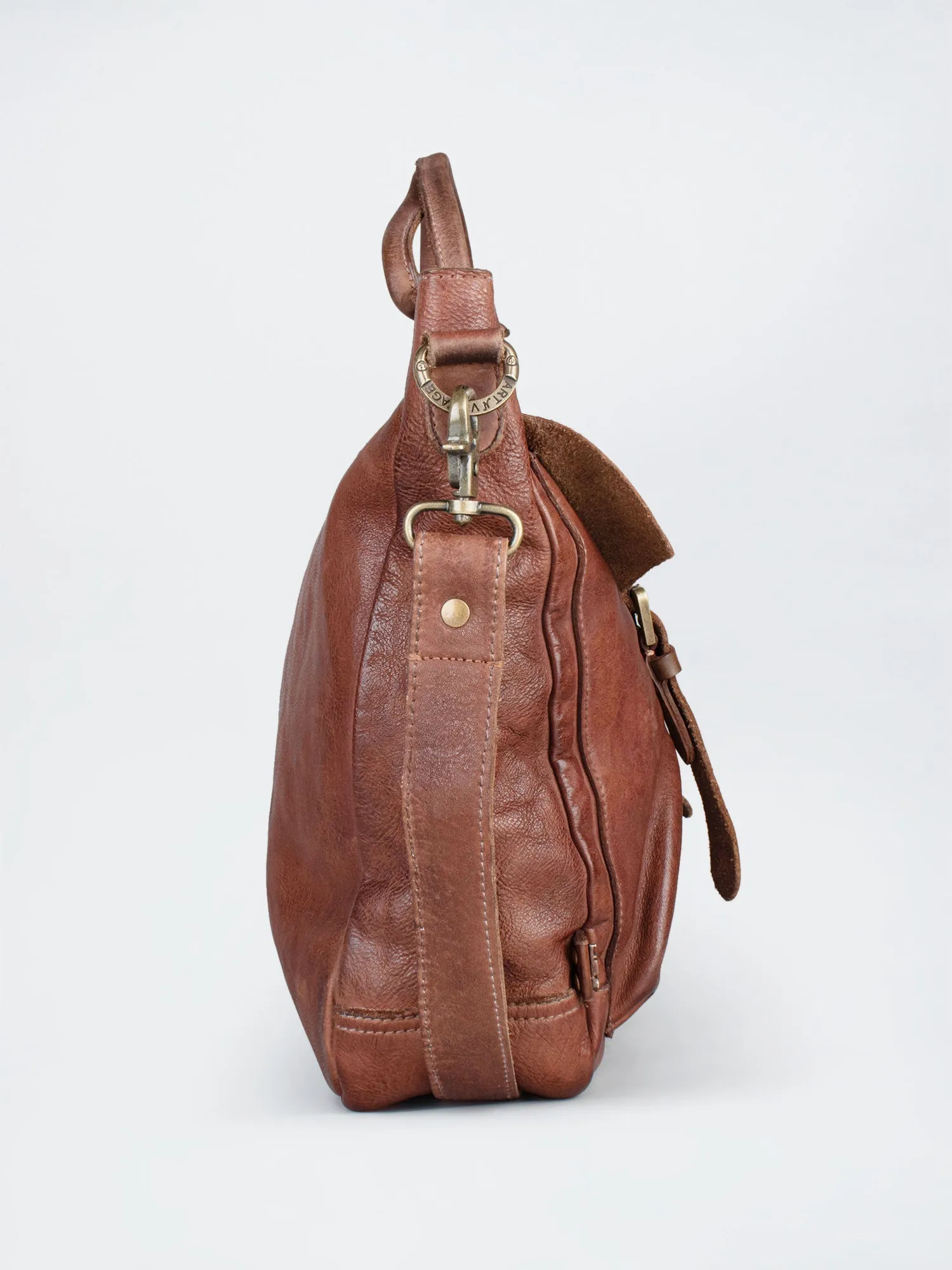 Cognac Leather Laptop Bag With Front Pocket For Men & Women by art n vintage