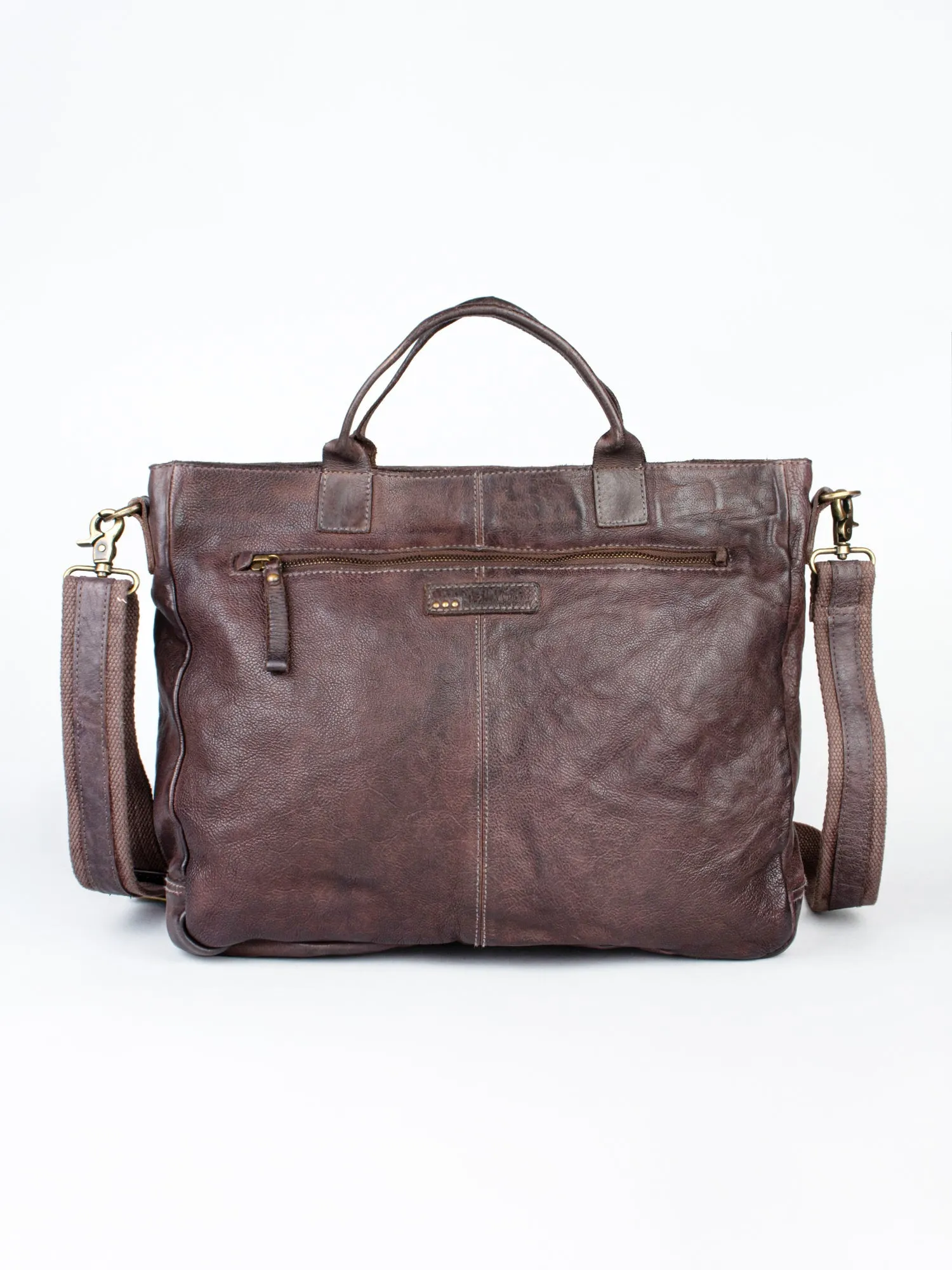 Cognac Leather Laptop Bag With Front Pocket For Men & Women by art n vintage