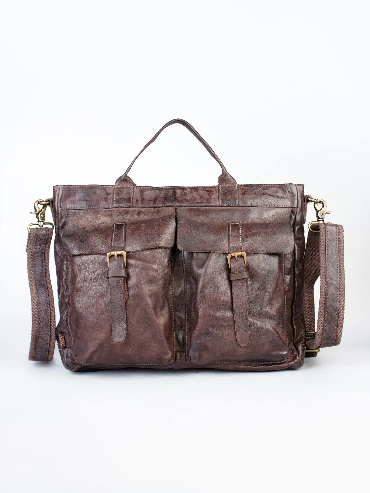 Cognac Leather Laptop Bag With Front Pocket For Men & Women by art n vintage