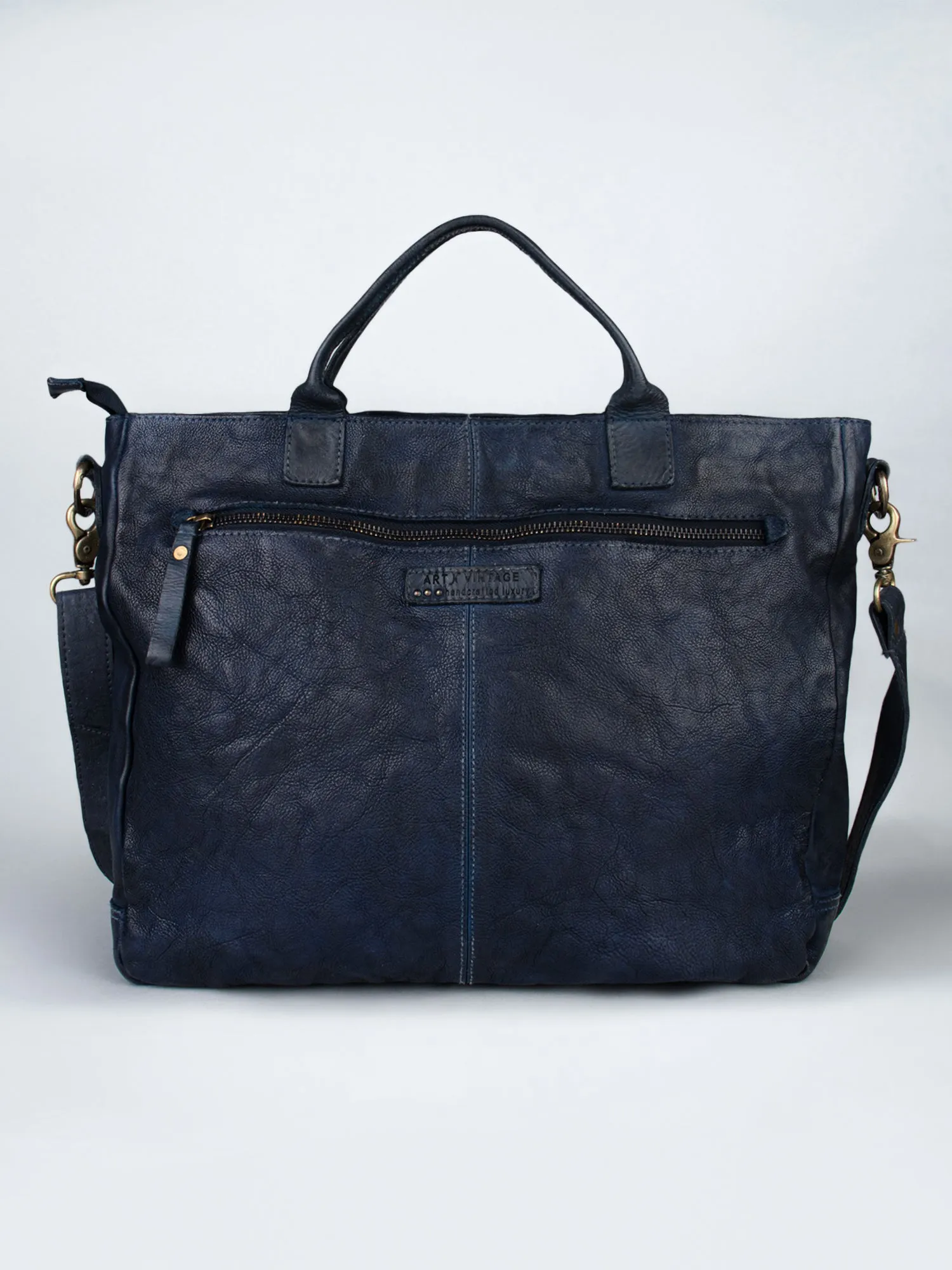 Cognac Leather Laptop Bag With Front Pocket For Men & Women by art n vintage