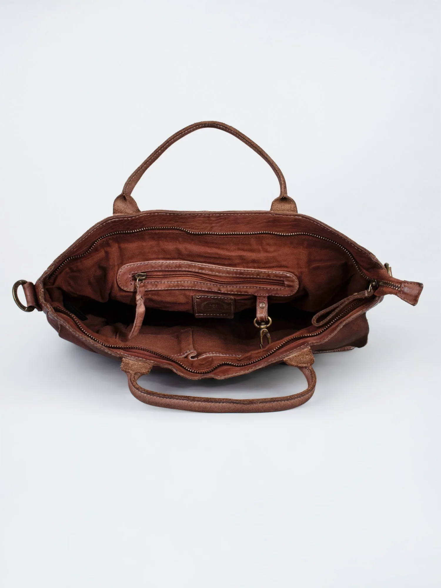 Cognac Leather Laptop Bag With Front Pocket For Men & Women by art n vintage