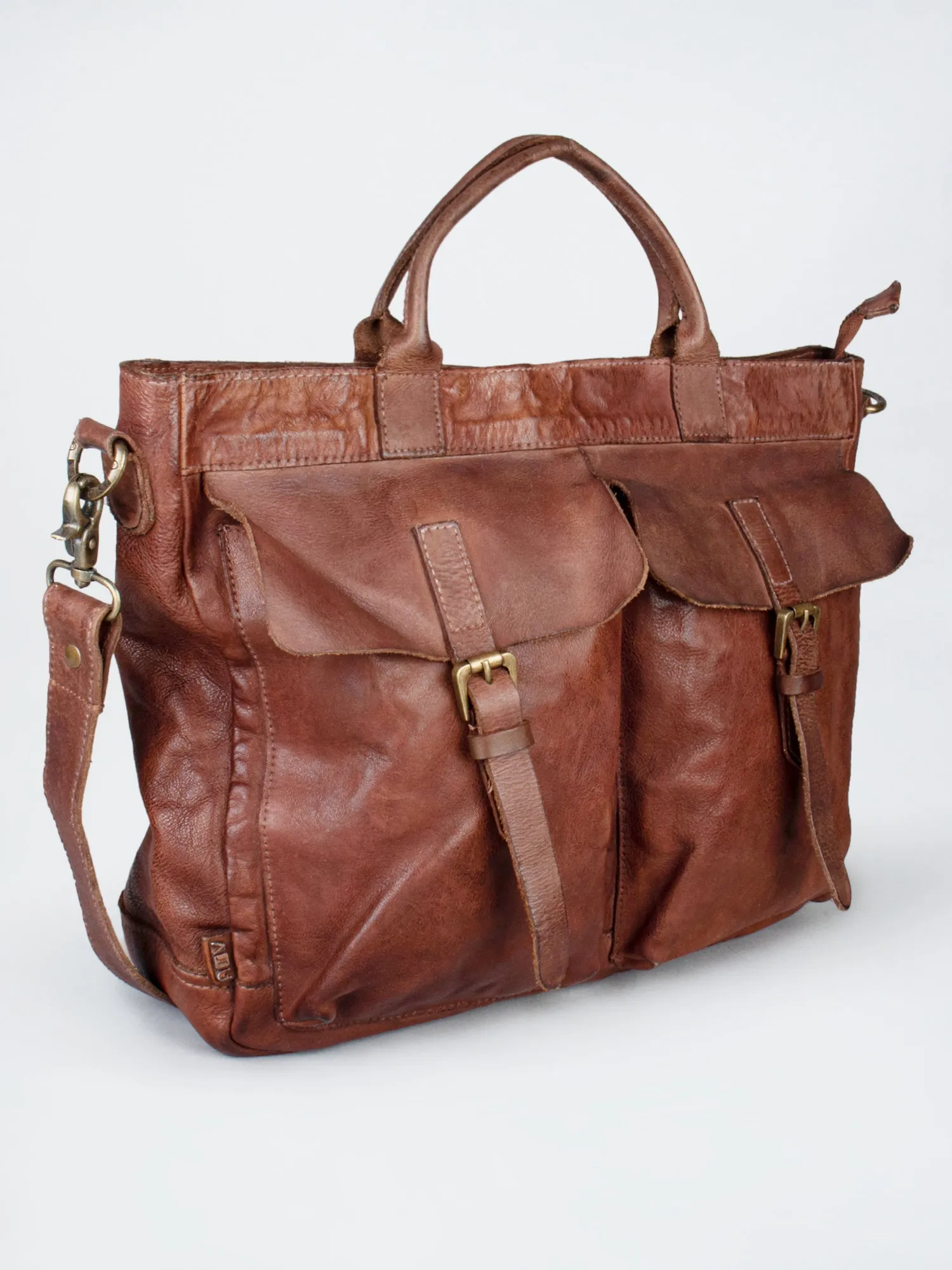 Cognac Leather Laptop Bag With Front Pocket For Men & Women by art n vintage