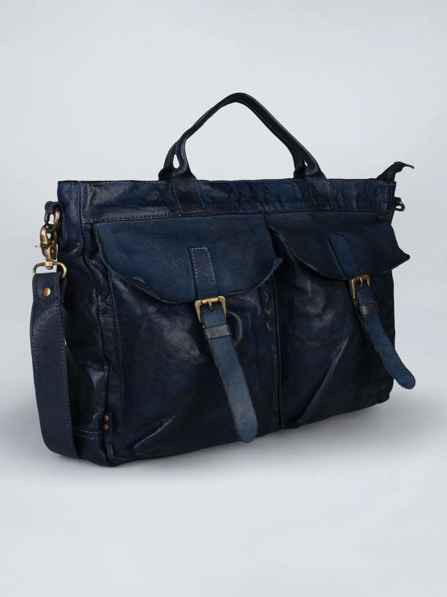 Cognac Leather Laptop Bag With Front Pocket For Men & Women by art n vintage