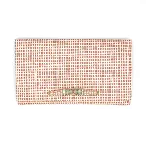 Coral Grasscloth Clutch with Leopards