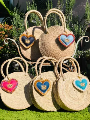 Corazón Bordado Round Palm Leaf Tote