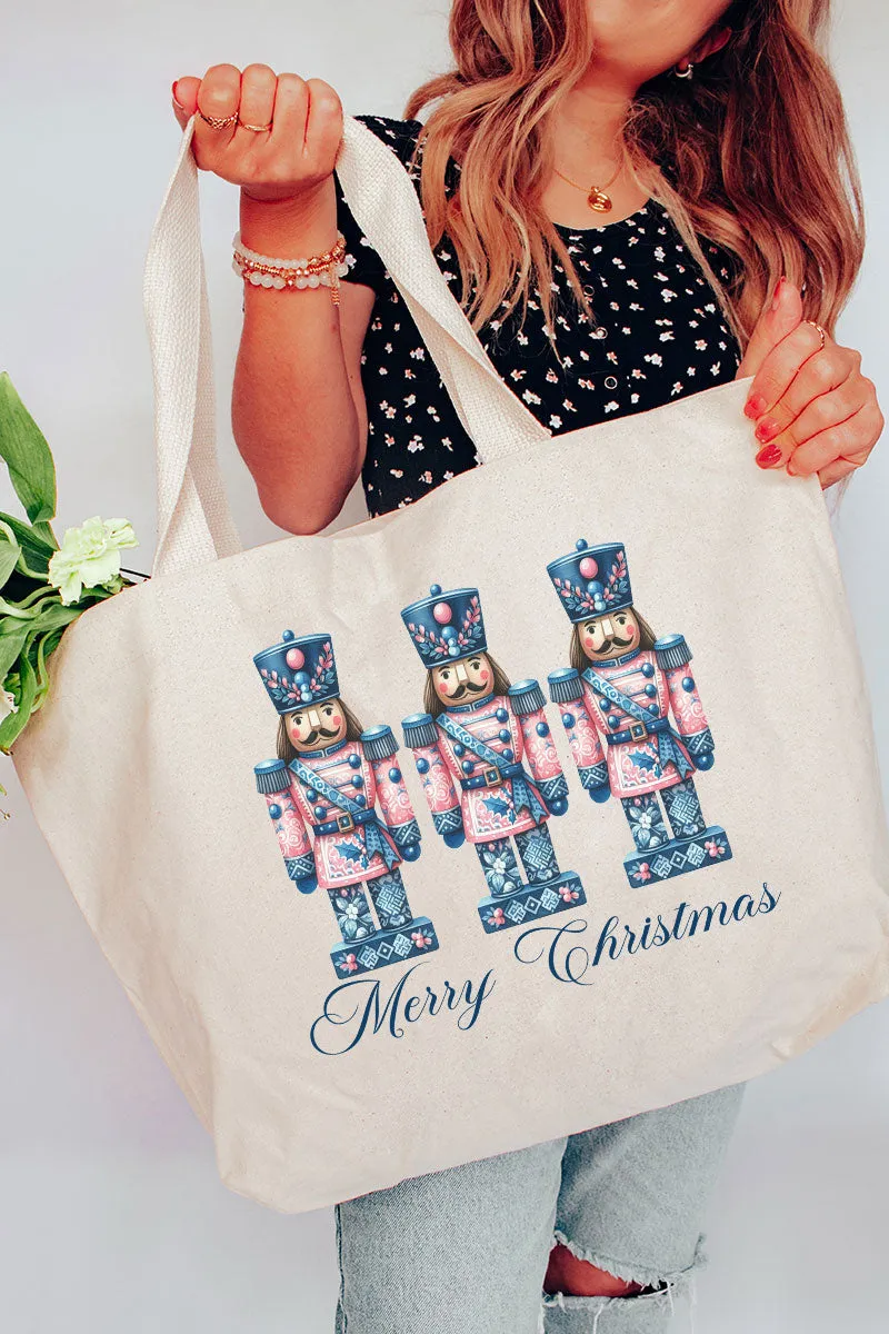 Cracker Chinoiserie Merry Christmas Canvas Jumbo Tote