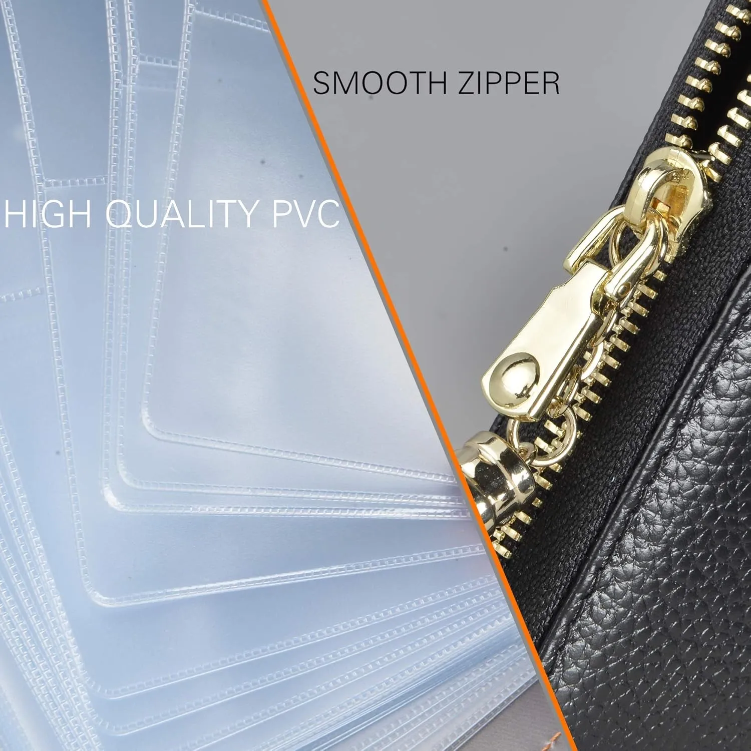 Credit Card Holder Wallet for Women, RFID Blocking Zip Leather Card Case, Black