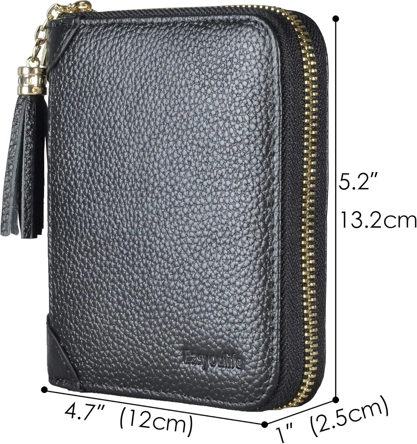 Credit Card Holder Wallet for Women, RFID Blocking Zip Leather Card Case, Black
