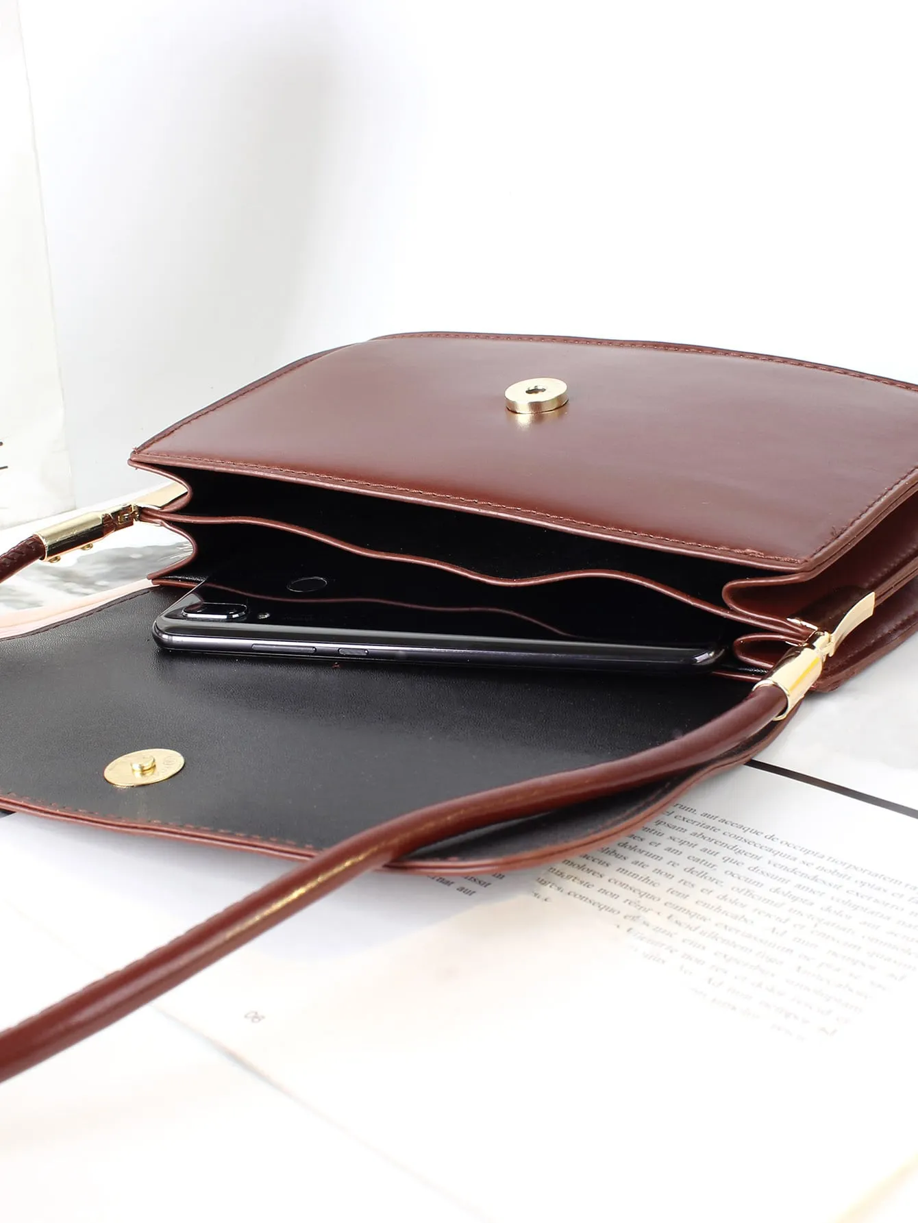 Croc Embossed Flap Baguette Bag - Brown