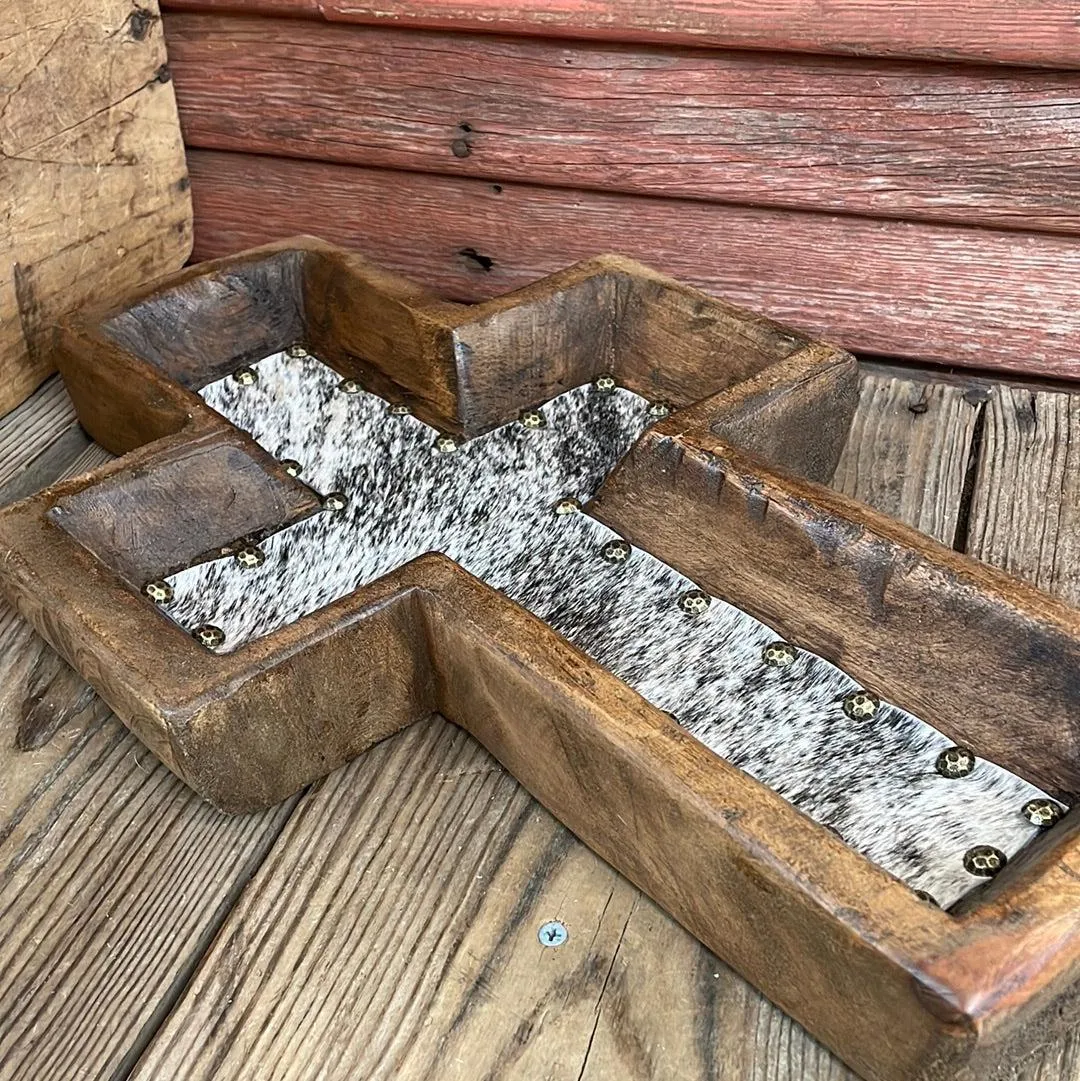 Cross Décor Bowl - w/ Brindle Hide